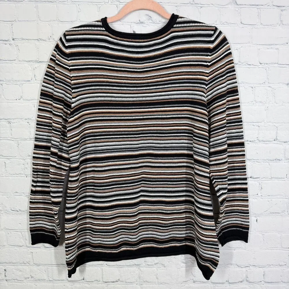 Jones New York Sweater Top Women Large Striped Knit Crochet Ballon Sleeve Y2K - Picture 2 of 8